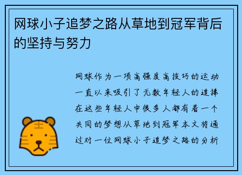 网球小子追梦之路从草地到冠军背后的坚持与努力